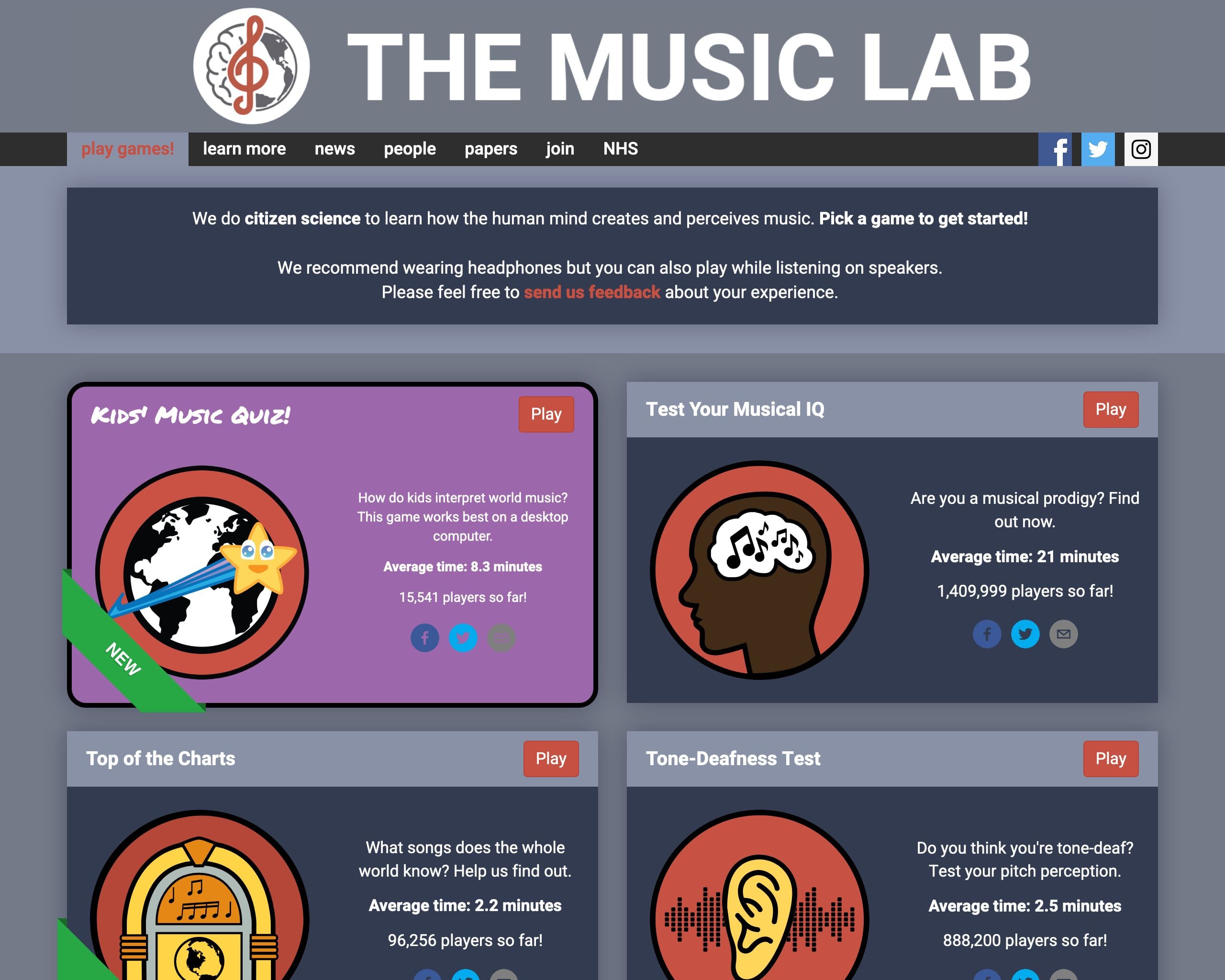 A screenshot of themusiclab.org